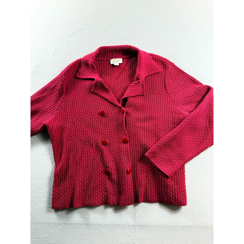 Talbots Cardigan Sweater Women XL Red Waffle Knit Double Breasted Cotton